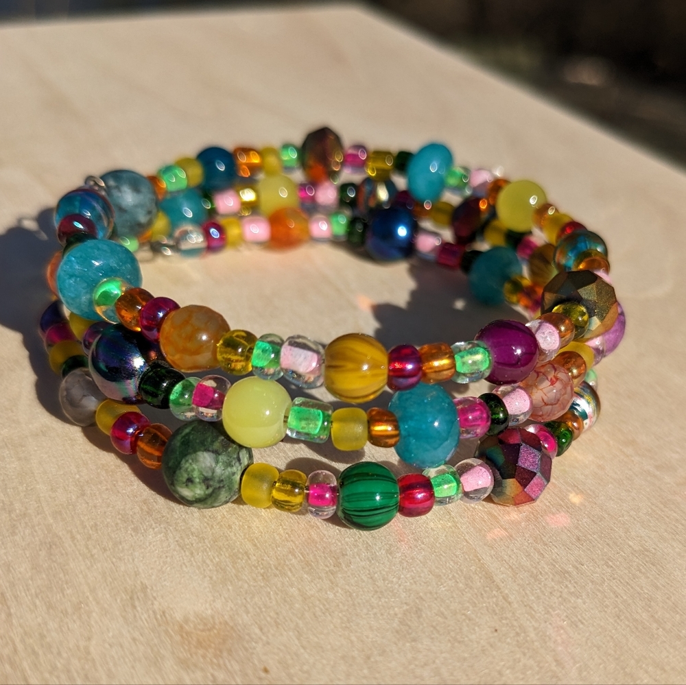 NEW JASPER Crystals Bracelet Blue Opal Glass Beads Handmade Colorful Sparkly